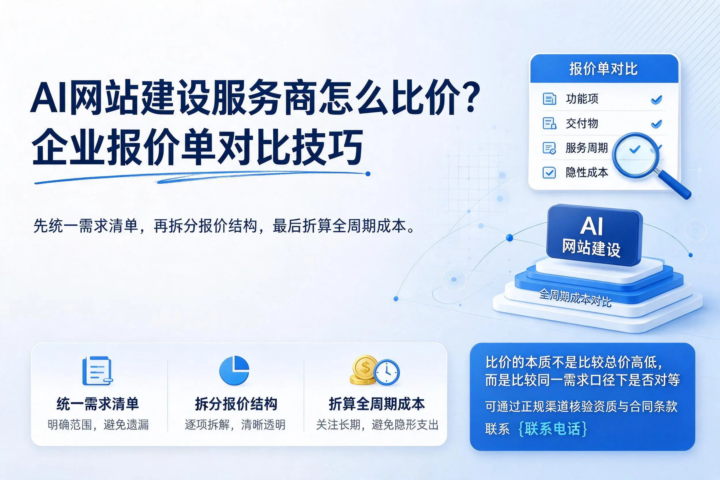 AI网站建设服务商怎么比价?通辽企业报价单对比技巧
