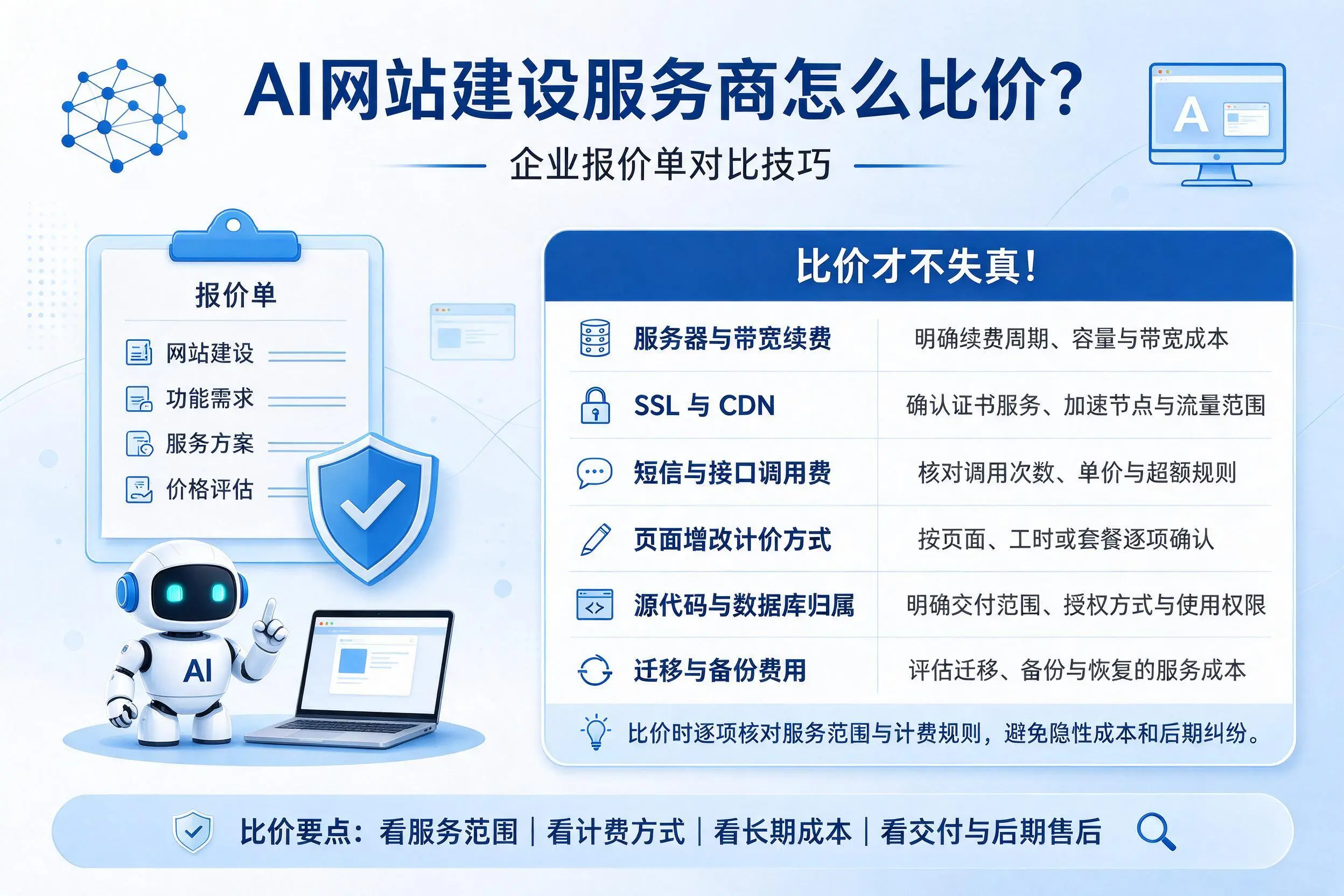 AI网站建设服务商怎么比价?通辽企业报价单对比技巧