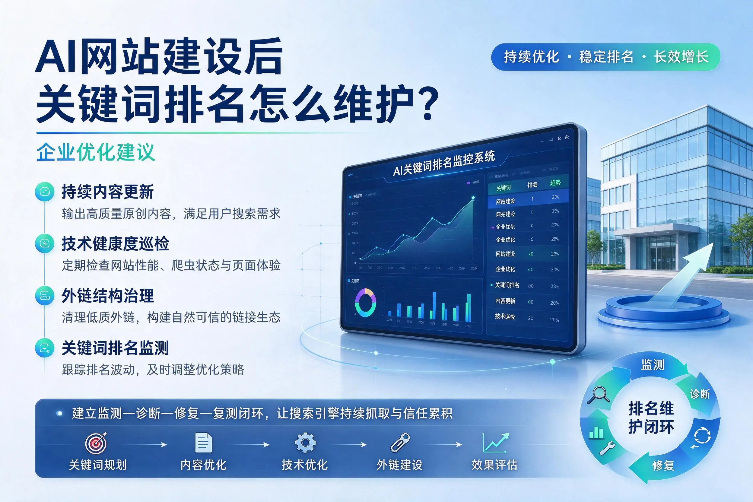 AI网站建设后关键词排名怎么维护？通辽企业优化建议